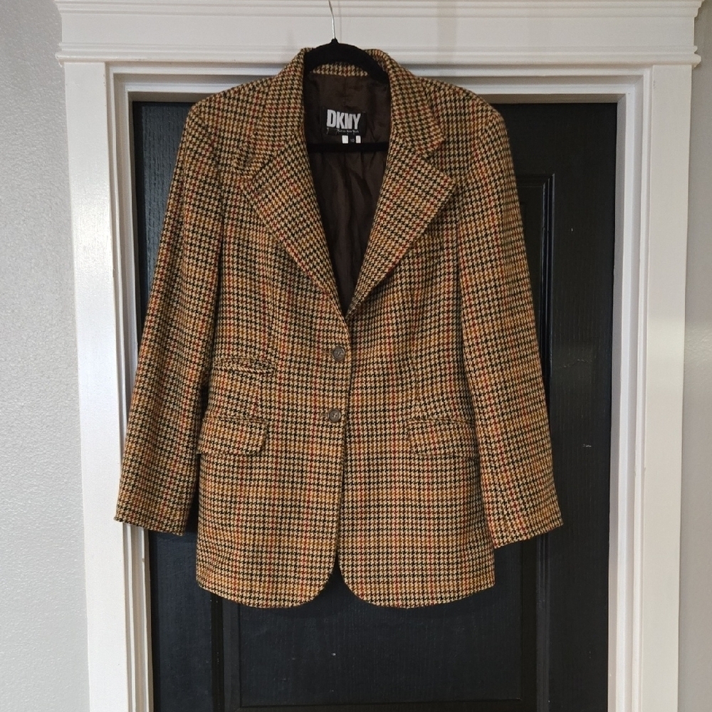 DKNY Vintage Houndstooth Wool And Cashmere Blazer Size 10
